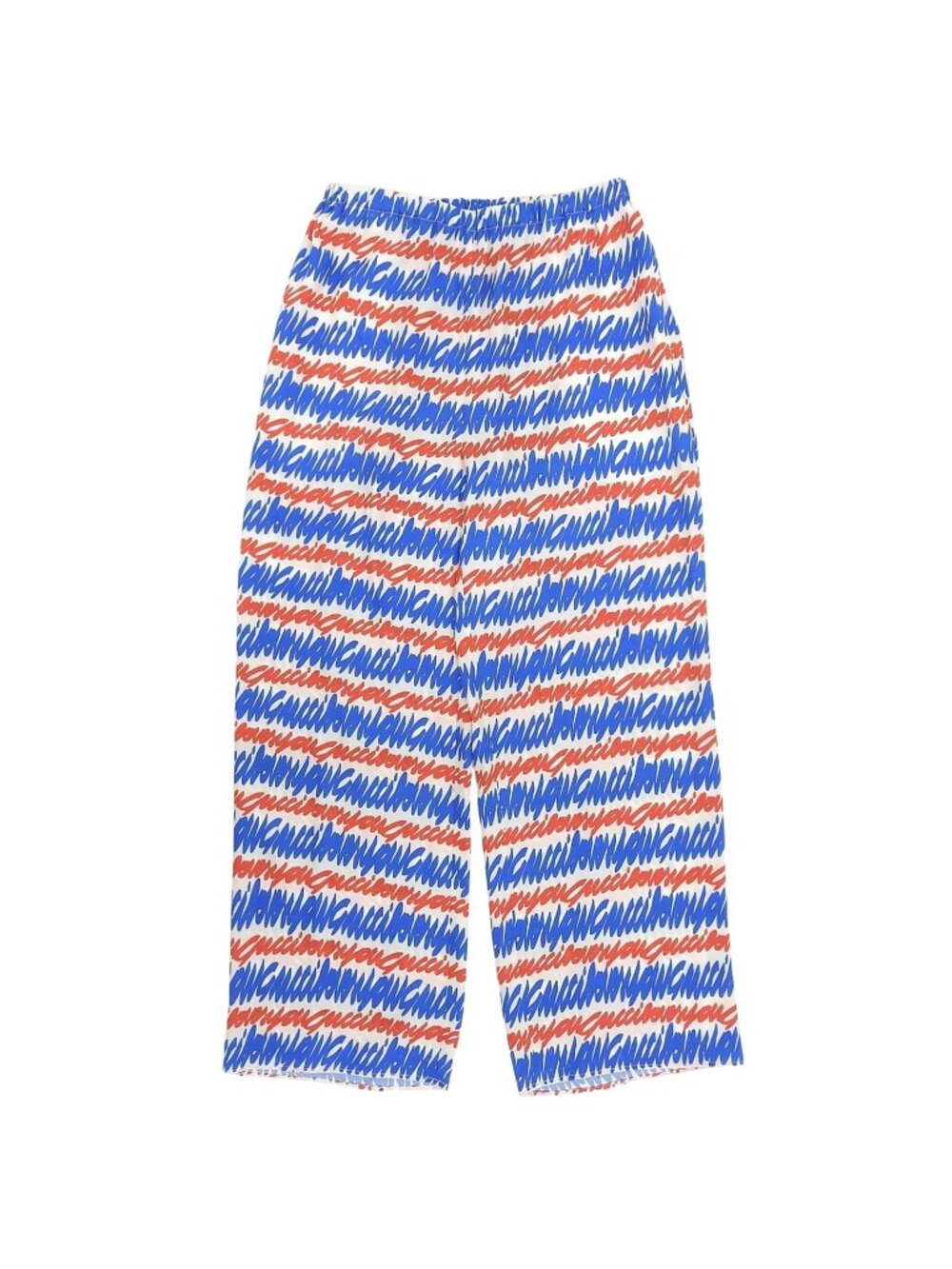 Gucci Silk 100% Script Logo All Over Print Wide Pants Multi 44